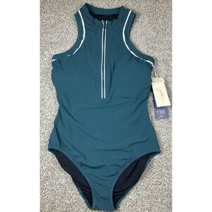 Gottex One Piece Swimsuit NEW $120 Size 12 UPF 50+ Teal Zip Lyra Quick Dry